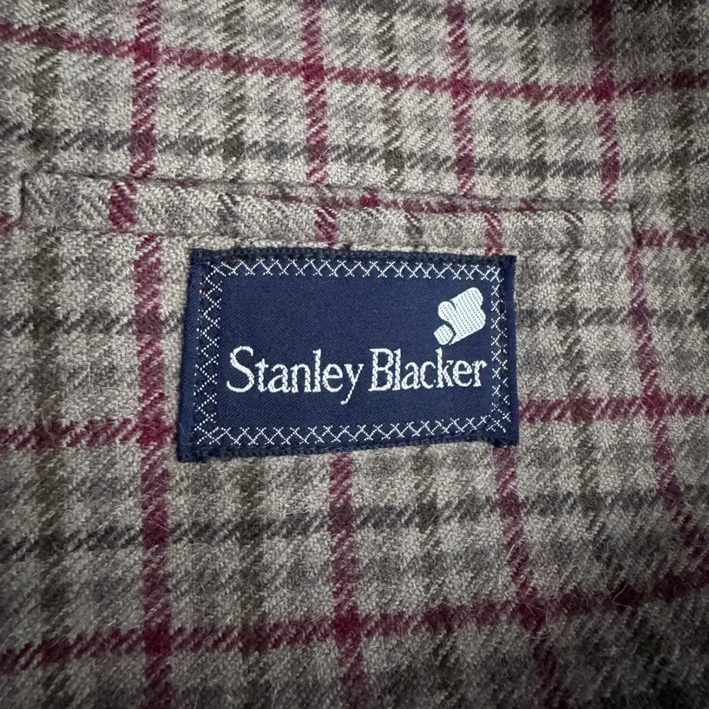 1980s Stanley Blacker Blazer Mens 38R Gray Burgundy Plaid Wool Vintage USA